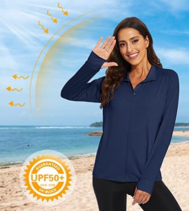 MAGCOMSEN Women's Lightweight Athletic Jacket Zipper Running Shirts Quick Dry Long Sleeve Sun Protection Shirts Navy M - Image 2