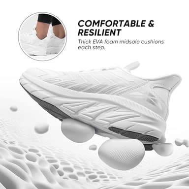 ALLSWIFIT Women's Slip On Walking Shoes Running Comfortable Tennis Breathable Non Slip Athletic Gym Workout Cross Training Fashion Sneakers,Size 7,White,SARR034W - Image 3