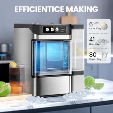Chewable Crunchable Countertop Nugget Ice Maker，with Side Water Tank,41 Lbs in 24 Hours， Self-Cleaning, One-Click Operation, Stainless Steel,Ideal for Parties, Kitchens, Bars, Offices - Image 2