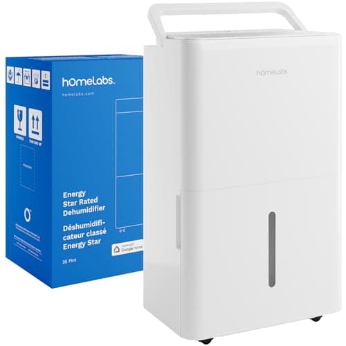 hOmeLabs 25 Pint Wi-Fi Dehumidifier for up to 3,500 Sq Ft Rooms (MAX 64 Pint at 95°F, 90% RH) – High-Efficiency Moisture Removal for Medium to Large Spaces with Auto Shut-Off and Quiet Operation - Image 1