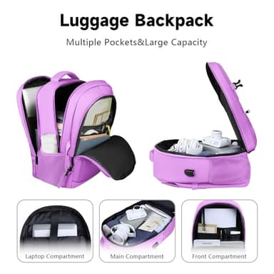 Lapsouno Laptop Backpack, Travel Laptop Backpack, 15.6 Inch Carry on Backpack with USB Port, Anti Theft TSA Travel Bag for Women, College School Backpack for Women, Light Purple - Image 2