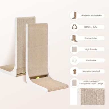 EHEYCIGA Cardboard Cat Scratcher for Indoor Cats, 26.8 Inch L Shaped Vertical Cat Scratching Board with Ball Cat Toy, Large Cat Scratcher Pad, White - Image 2