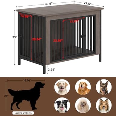 EasyCom Dog Crate Furniture for 1 or 2 Dogs, Heavy Duty Single/Double Dog Crates for Small/Medium/Large Dogs, Dog Kennel Furniture Indoor as TV Stand, Large Size 39.96" L(35-60 Pounds), Oak Grey - Image 5