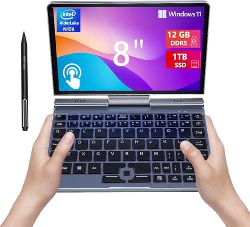 Mini Laptop 8 inch HD Touchscreen Portable 2 in 1 Computer, Windows 11 Pro Small Computer, N150 12 GB LPDDR5 1 TB M.2 SSD,WiFi 6,BT5.2 2 MP Camera,G-Sensor,HDMI,Type C Docking Station - Image 1