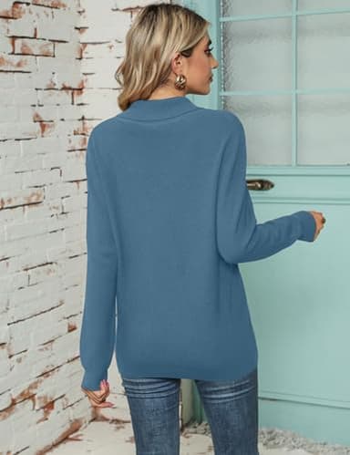 Ivicoer Sweaters for Women V-Neck Long Sleeve Pullover Casual Ladies Knit Collared Tops Fall Winter Work Classic Trendy Grey Blue - Image 4