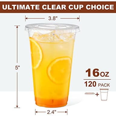 AOZITA 120 Sets - 16 oz Clear Plastic Cups with Lids, Disposable Cups With Straw Slot Lids for Cold Drinks, Milkshake, Smoothie, Iced Coffee and TO-GO Drinkings - Image 2