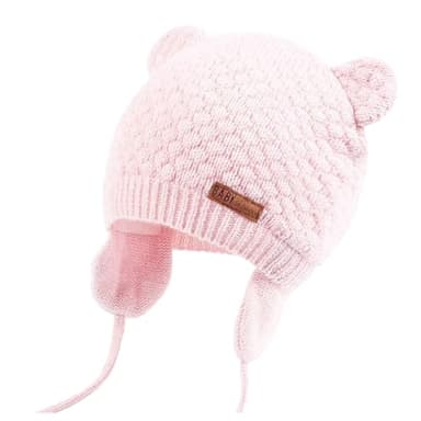Duoyeree Baby Winter Hat Earflap Cotton Lining Knit Beanie Cap for Toddler Girl Boy (0-6 month, Pink) - Image 1