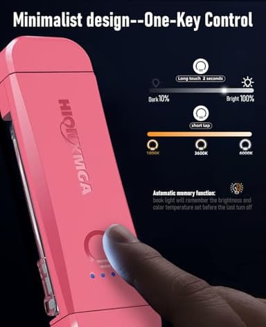 HIONXMGA Book Reading Light,Silent Touch Lamp for in Bed,Rechargeable Clip on Booklight with 3 Amber Colors & Precise Dimming Night Reading,Best Gift Lovers,Kids,Pink,(SD-10) - Image 2