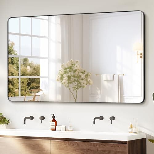 Delma Black Framed Bathroom Vanity Mirror for Over Sink, 50x30 Inch High-Definition Wall Mirror with Horizontal/Vertical Hanging, Durable Rust-Resistant Bathroom Mirror for Modern Decor (Black) - Image 1