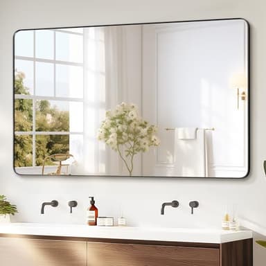 Delma Black Framed Bathroom Vanity Mirror for Over Sink, 50x30 Inch High-Definition Wall Mirror with Horizontal/Vertical Hanging, Durable Rust-Resistant Bathroom Mirror for Modern Decor (Black) - Image 1