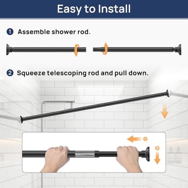 ENJOYBASICS Matte Black Shower Curtain Rod 30 to 76 Inches, 1 Inch Stainless Steel Adjustable Spring Tension Rods No Drill for Bathroom, Closet, Window, Room Divider, Never Rust, Non Slip - Image 6