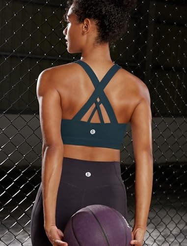 RUNNING GIRL White Sports Bra for Women, Criss-Cross Back Padded Strappy Sports Bras High Support Yoga Bra with Removable Cups(2353_Dark Blue_L) - Image 4