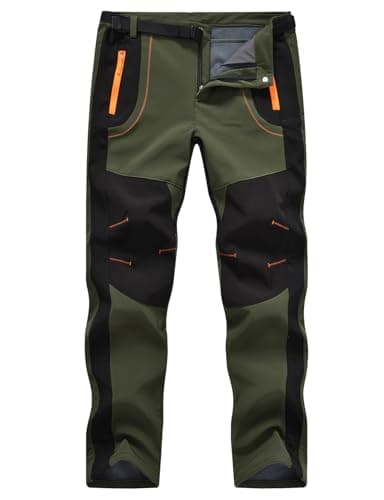 TBMPOY Men's Snow Ski Hiking Pants Waterproof Winter Fleece Lined Pants Camping Skiing Ice Fishing Pants with Belt 02 Thick Green S - Image 1