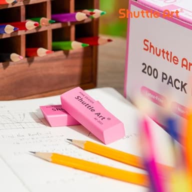 Shuttle Art Pink Erasers, 200 Pack Bulk for School, Office, Latex-Free Soft Erasers for Kids, Teachers as School Supplies - Image 5