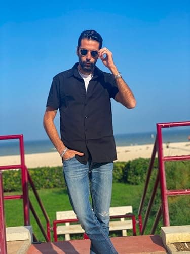 COOFANDY Mens Short Sleeve Casual Button Down Shirts Summer Lightweight Shirt Business Casual Dress Shirt Black - Image 2