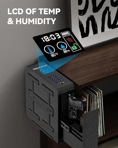 HOLEWOR Gun Safe, Slider Biometric Pistol Safe Fingerprint Bedside Gun Lock Box, 3 Ways Quick Access Mounted Handgun Case for Nightstand, Bed, Desk, Wall, Dresser - Image 7