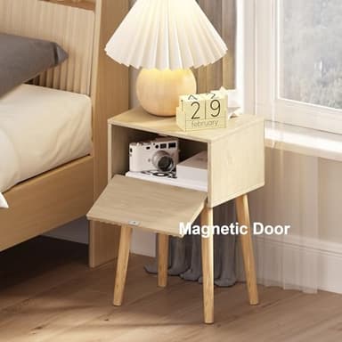 LAATOOREE Nightstands Set of 2, Small Side Table, Bedside Table with Fluted Door, Solid Wood Feet; Modern Mid-Century End Table for Bedroom, Small Space (Natural) - Image 4