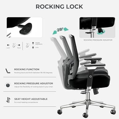 Big and Tall Office Chair 500lbs, Ergonomic Oversize Mesh Desk Chair, Heavy Duty High Back Computer Chair with Wide Thick Seat Cushion, Adjustable Lumbar Support, 4D Armrests - Image 6