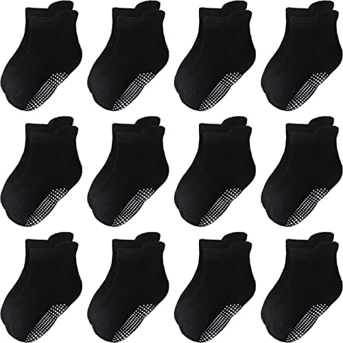 Aroveea Non Slip Grip Ankle Baby Socks 12 Pack for Toddler Boys and Girls Kids,Infant Cute Cotton Baby Socks - Image 1