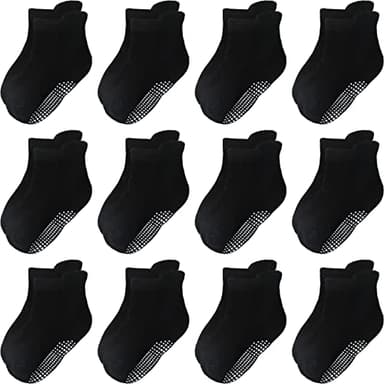 Aroveea Non Slip Grip Ankle Baby Socks 12 Pack for Toddler Boys and Girls Kids,Infant Cute Cotton Baby Socks - Image 1