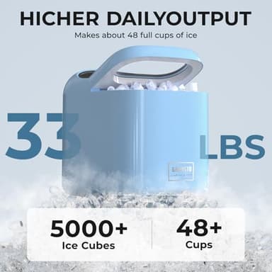 Ice Makers Countertop, 9 Cubes Ready in 6 Mins, High Capacity 33lbs/Day, One-Click Operation, Self-Cleaning Countertop Ice Machine with Ice Scoop/Ice Basket for Home/Kitchen/Office (Blue) - Image 4