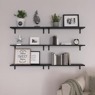 WOPITUES Wood Floating Shelves Set of 6, 24 inch Long Floating Shelves for Wall Decor, Farmhouse Shelf for Bedroom, Bathroom Storage Shelves, Book Shelves for Living Room - Black - Image 7