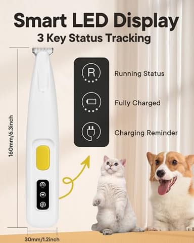 FURBONA Upgraded Dog Paw Trimmer with LED Light, 18 mm Widen Blade, 35 dB Low Noise, LED Display, Fully Waterproof, Rechargeable Clipper for Dogs Cats Trimming Paws, Eyes, Ears, Face, and Rump - Image 3