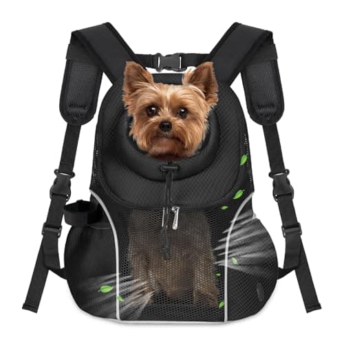 WOYYHO Pet Dog Carrier Backpack Small Dog Front Backpack Ventilated Mesh Dog Travel Back Pack with Safety Belt for Travel Hiking Cycling Outdoor Adventures (Size L: 10-14 lbs, Black) - Image 1