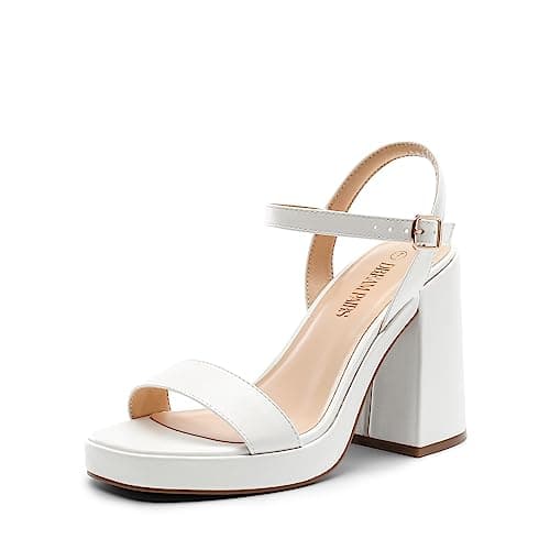 DREAM PAIRS Heels for Women Block Chunky Platform High Heels Open Toe Giselle Fashion Wedding Party Evening Prom Dance Ankle Strap Dress Pump Sandals Shoes,Size 8,White - Image 1