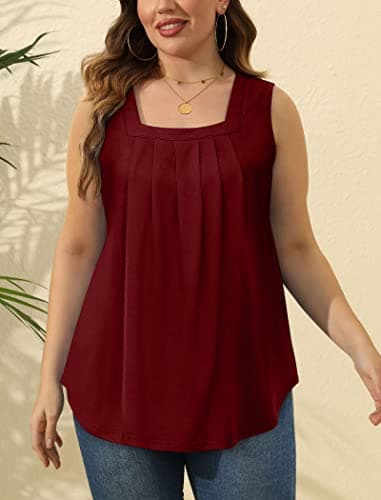 Shirts for Women Sleeveless Flowy Tank Tops Square Neck Summer Blouses Burgundy S - Image 5