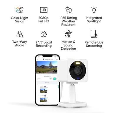 Wyze Cam OG Indoor/Outdoor 1080p Wi-Fi Smart Home Security Camera with Color Night Vision, Built-in Spotlight, Motion Detection, 2-Way Audio, Compatible with Alexa & Google, White, Free Expert Setup - Image 2