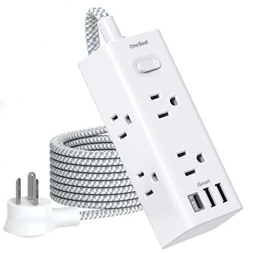 Short Extension Cord 3Ft, Flat Plug Power Strip Surge Protector - 6 Widely Outlets with 3 USB Ports (1 USB C), Wall Mount Small Power Strip for Travel Home Office College Dorm - Image 1