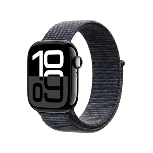 Apple Watch Series 10 [GPS + Cellular 42mm case] Smartwatch with Jet Black Aluminium Case with Ink Sport Loop. Fitness Tracker, ECG App, Always-On Retina Display, Carbon Neutral (Renewed) - Image 1