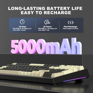 YUNZII YZ98 Gasket Mechanical Keyboard,99 Key Hot Swappable BT5.0/2.4G/USB-C Wireless NKRO 98% 1800 Layout with RGB LED Backlit for Linux/Win/Mac(Milk Switch, Black) - Image 7