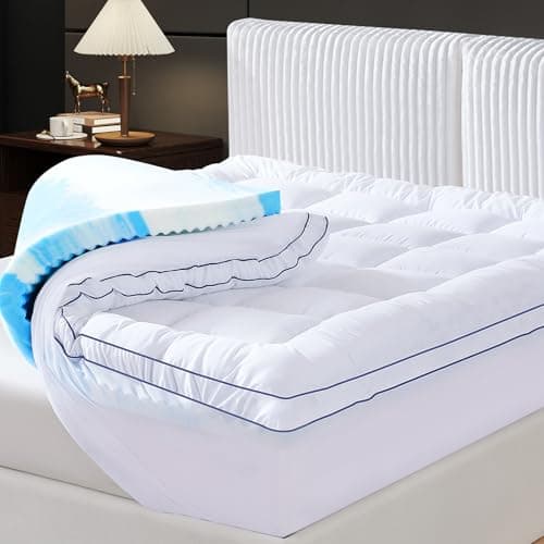 Vipfree Queen Dual Layer 4 Inch Memory Foam Mattress Topper, Relax Body, Relieve Pain and Aid Sleep - 2 Inch Fluffy Pillow Top Queen Mattress Topper and 2 Inch Cooling Gel Memory Foam, 2X Support - Image 1