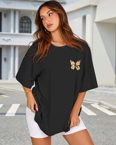 Womens Oversized Tshirt Graphic Tees Crew Neck Summer Short Sleeve Loose Fit Tops (A-Butterfly Print Black, 4XL) - Image 9