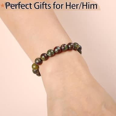 QOGIR Dragon Bloodstone Bracelet - Courage Bracelet for Women Men - Handmade Natural Gem Stone Beaded Stretch Elastic Healing Bracelets 8mm - Image 4
