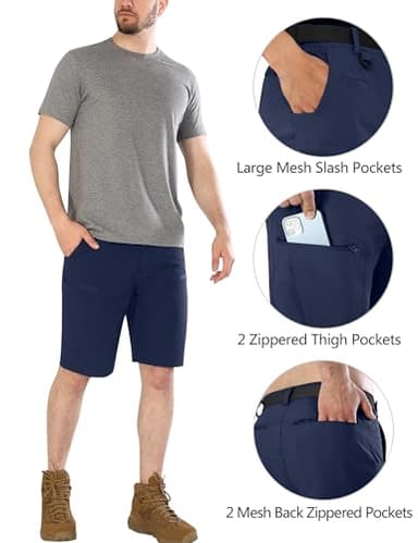 Shallowlulu Mens Cargo Hiking Shorts Water Resistant Quick Dry Lightweight Breathable Tactical Shorts with Nylon Belt(Midnight Blue 40W/10L) - Image 4