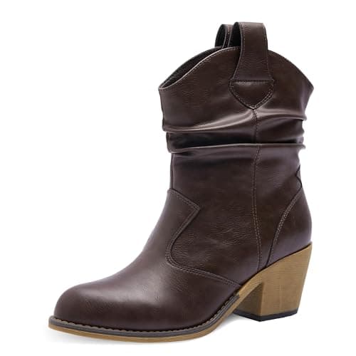 Canyon Trails Western Cowboy Boots for Women - Durable Stack Heel and Ankle Style Cowgirl Boots - Comfortable Faux Leather Teen Girls & Women's Ankle Booties (Dark Brown - Scrunch - 8) - Image 1