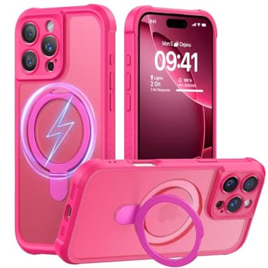 MOCCA Design for iPhone 16 Pro Max Case with Magnetic Invisible Stand [Full Camera Protection] [Compatible with Magsafe] Military Drop Shockproof Translucent Matte Phone Case Cover 6.9",Hot Pink - Image 1