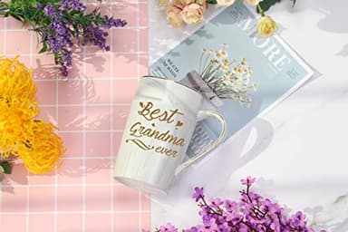 Best Grandma Ever Mug Coffee Gifts Birthday Mothers Day for from Granddaughter Grandson Grandchildren Grandkids 14 Ounce Gift Box with Spoon and Mat Gray - Image 3