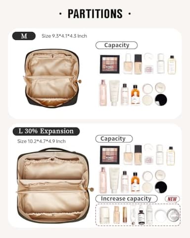 EACHY Travel Makeup Bag, Large Capacity Cosmetic Bags for Women, Waterproof Portable Open Flat Toiletry Bag Make up Bag with Divider and Handle (LB-Black, Large) - Image 3