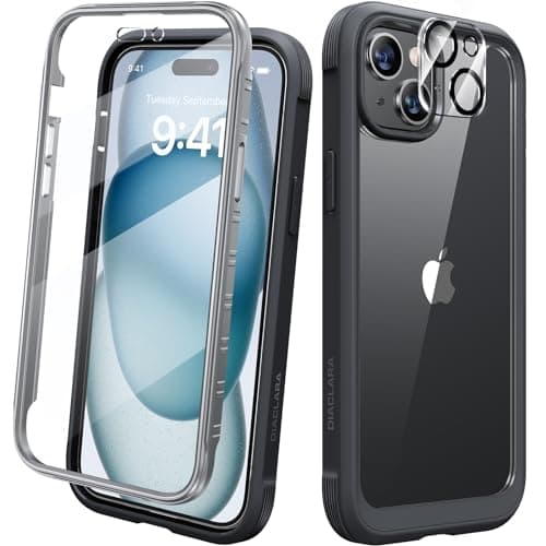 Diaclara Designed for iPhone 15 Case, Full Body Rugged Case with Built-in Touch Sensitive Anti-Scratch Screen Protector, with Camera Lens Protector for iPhone 15 6.1" (Black and Clear) - Image 1