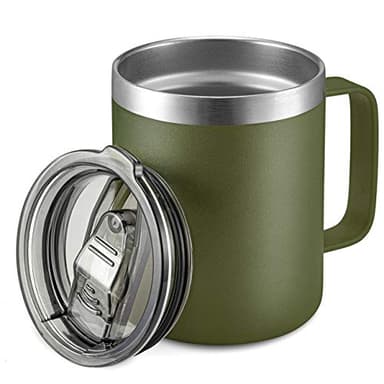 ALOUFEA 12oz Stainless Steel Insulated Coffee Mug with Handle, Double Wall Vacuum Travel Mug, Tumbler Cup with Sliding Lid, Army Green - Image 1
