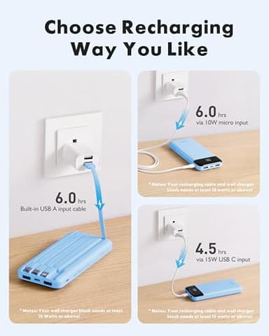 Charmast Portable Charger with Built in Cables, Power Bank with Cords Wires, Slim 10000mAh Travel Battery Pack 6 Outputs 3 Inputs 3A Fast Charging for Samsung Google Pixel LG Moto iPhone iPad - Image 4
