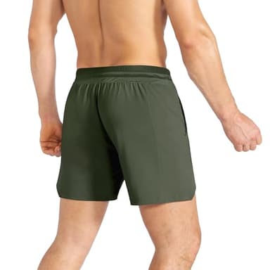 BROKIG Men's Inzip Lightweight Gym Workout Shorts,5 Inch Fitted Athletic Lifting Bodybuilding Shorts with Zipper Pockets(Large,Army Green) - Image 4