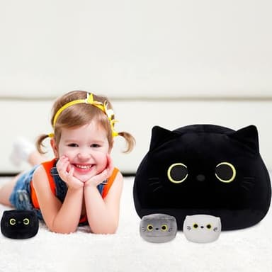 WeBingo 4PCs Black Cat Plush Toy 16'' Black Cat Pillow with 3 Babies, 3D Black Cat Plushies Pillow Baby Cute Plush Toys Shape Cat Design Sofa Fat Pillow Gifts for Boys Girls - Image 4