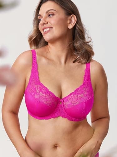 DELIMIRA Women's Plus Size Full Coverage Underwire Unlined Minimizer Lace Bra Glitter Pink 36K - Image 4