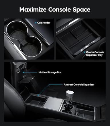 Wigoo Tesla New Model Y Juniper & Model 3 Center Console Organizer [Double Layer Space, Slide smoothly] Model 3 (2024~2025)/New Model Y Juniper Accessories, 4PCS Black - Image 2