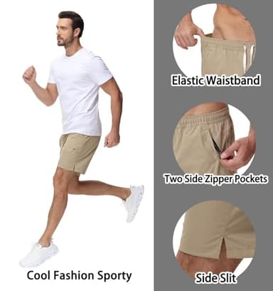 Yundobop Men's Casual 7 Inch Shorts Twill Drawstring Summer Beach Stretch Golf Shorts with Zipper Pockets Khaki 36 - Image 4